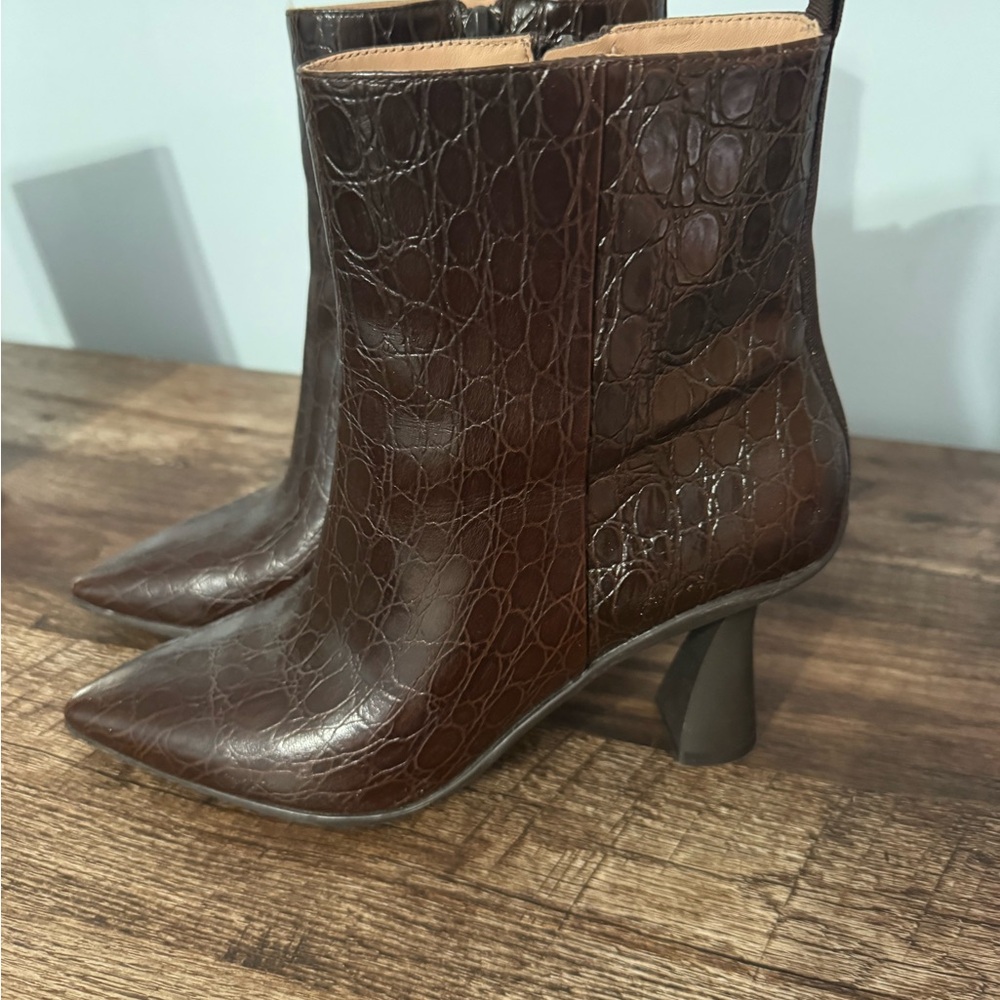 Cole Haan Chocolate Croc-Pattern Heeled Boots